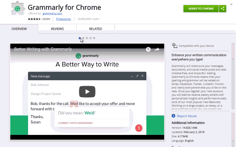 Google Chrome tricks - Grammarly Extension