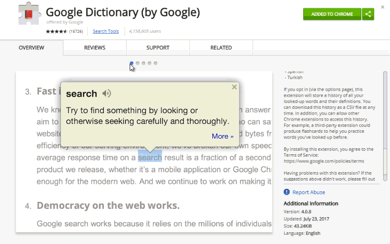 Google Chrome tricks - Google Dictionary