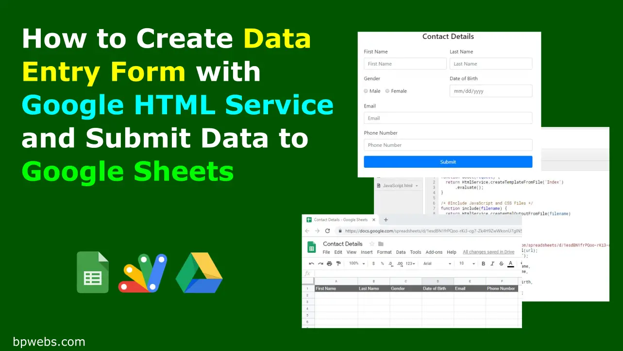 How to Create Data Entry Form with Google HTML Service and Submit Data to Google Sheets