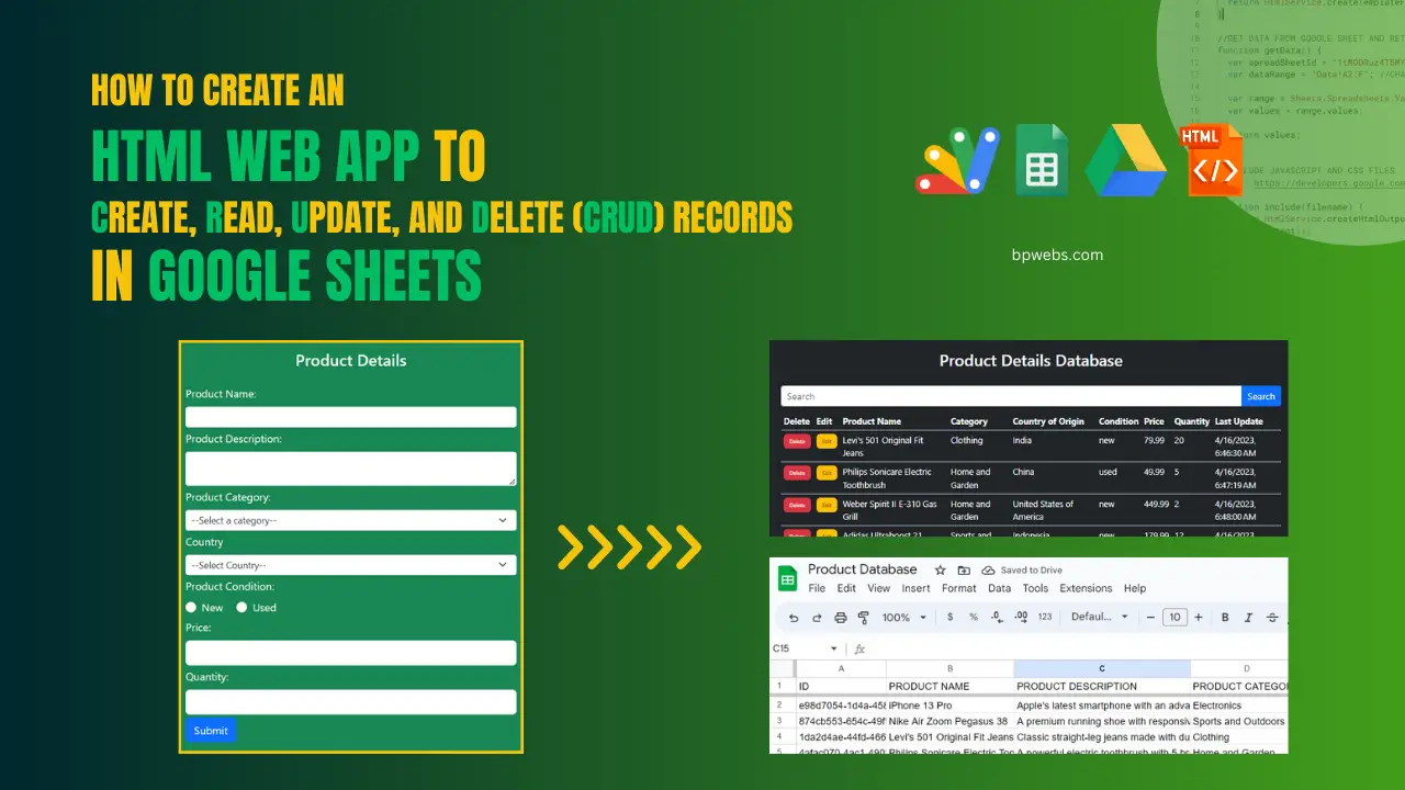 Create an HTML Web App to CRUD Records on Google Sheets_