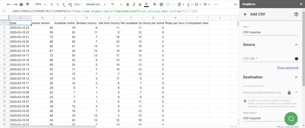 8 csv importer for Google Sheets