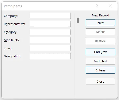 Data Entry form in Excel