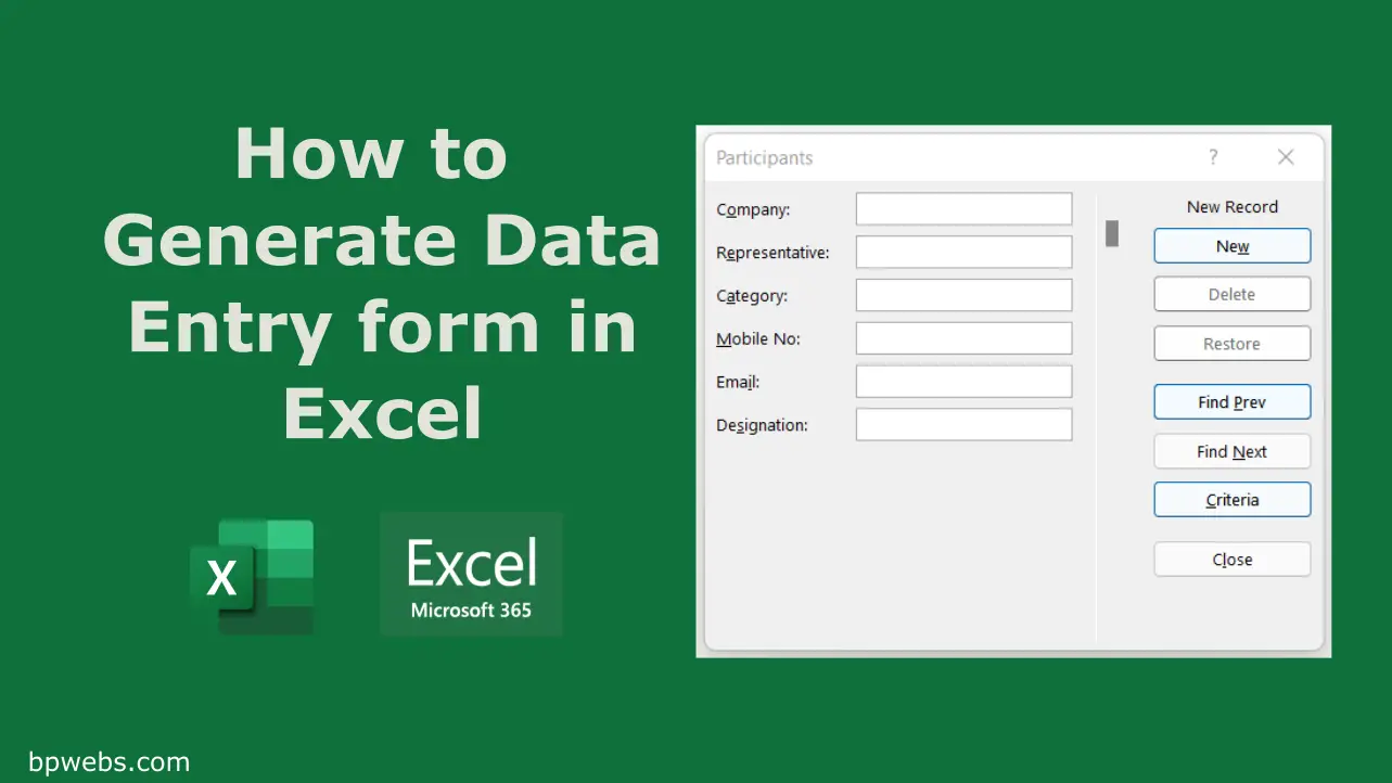How to Generate Data Entry form in Excel