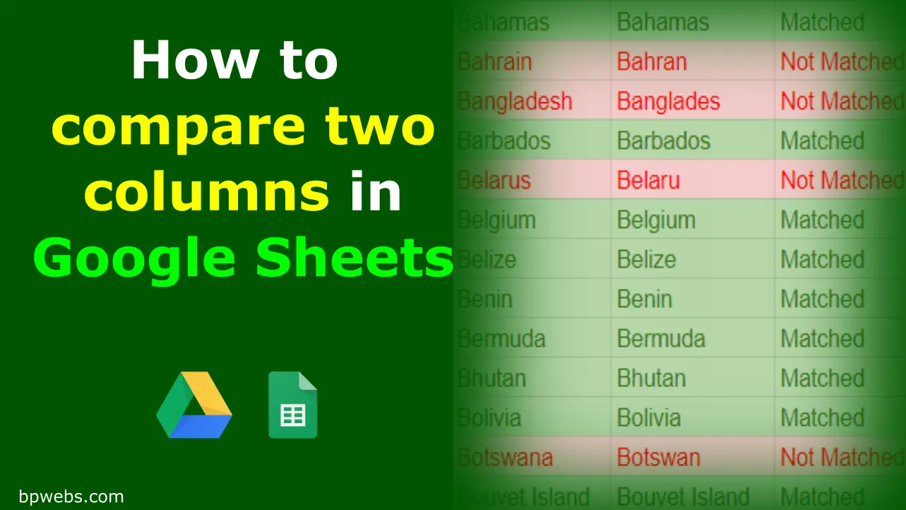 How to compare two columns in Google Sheets