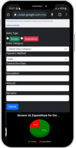 Google Sheets finance tracker web app on mobile