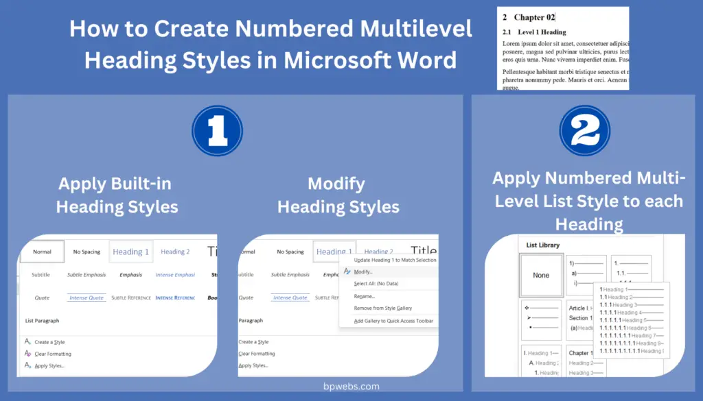 Steps to Create Numbered Multilevel Heading Styles in Microsoft Word