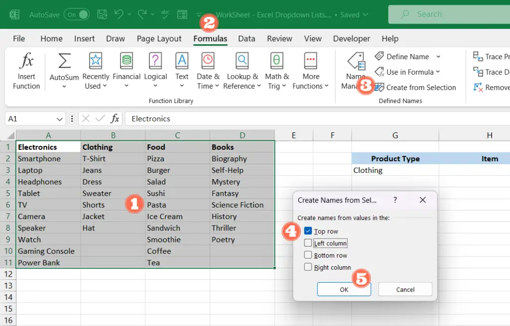Excel Named Range Create from Selecte for dependent dropdown list