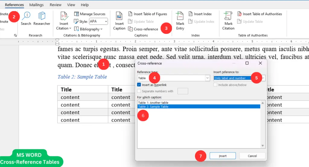 How to Link Word Table Caption to Document Body: Cross-Reference