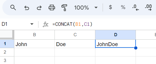 Combine Columns in Google Sheets using the CONCAT function