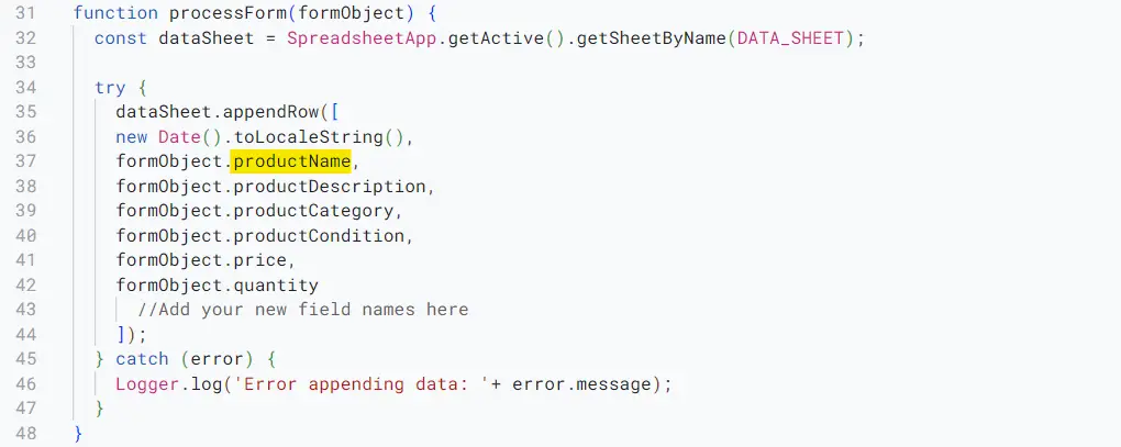 How to Create HTML Data Entry Forms in Google Sheets 5 How to Create HTML Data Entry Forms in Google Sheets Rename Form Field server side